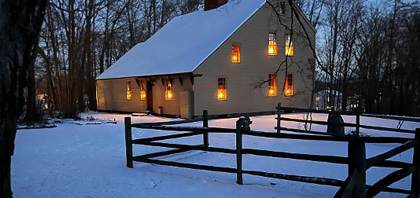 Wentworth House lit up for Christmas in the snow